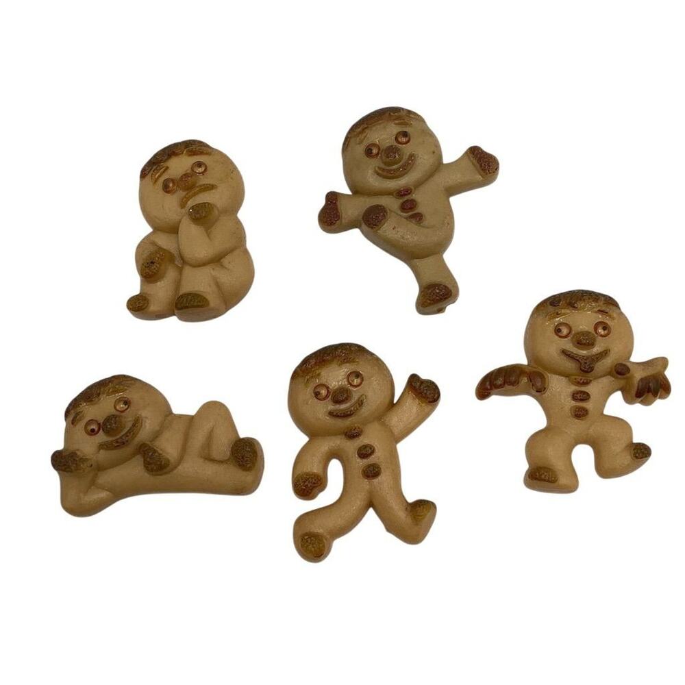 Vintage Gingerbread Man Magnets Set‎ of 5 Holiday Decor Multicolor
